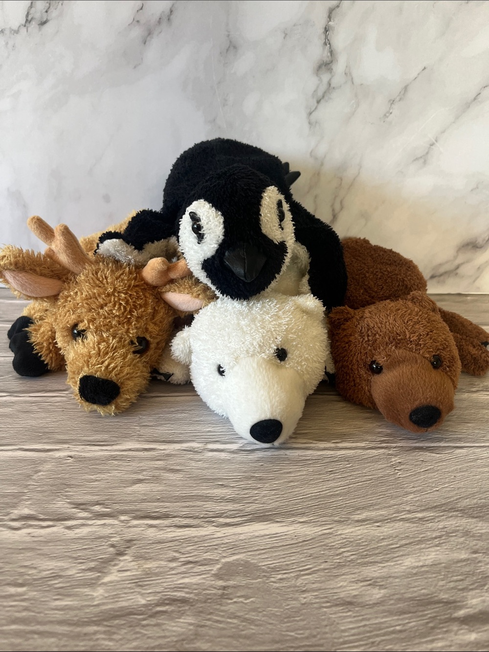 Caltoy Animal Soft Hand Puppets Penguin, Deer, Polar Bear, Brown Bear Set of 4